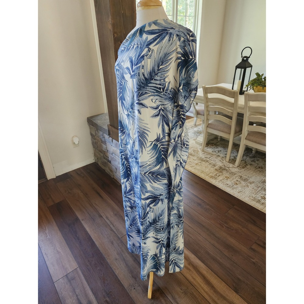 Harper Tyche Blue White Tropical Palm Leaf One Shoulder Maxi Dress Small - Picture 4 of 10